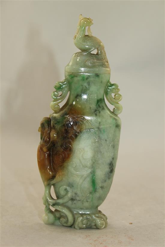 A Chinese jadeite dragon vase and cover, early 20th century, 16cm